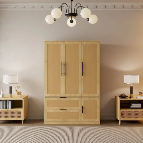 47W Family 4-Door Wardrobe Armoires Closet 2 Drawer Storage Rattan Style - N/A