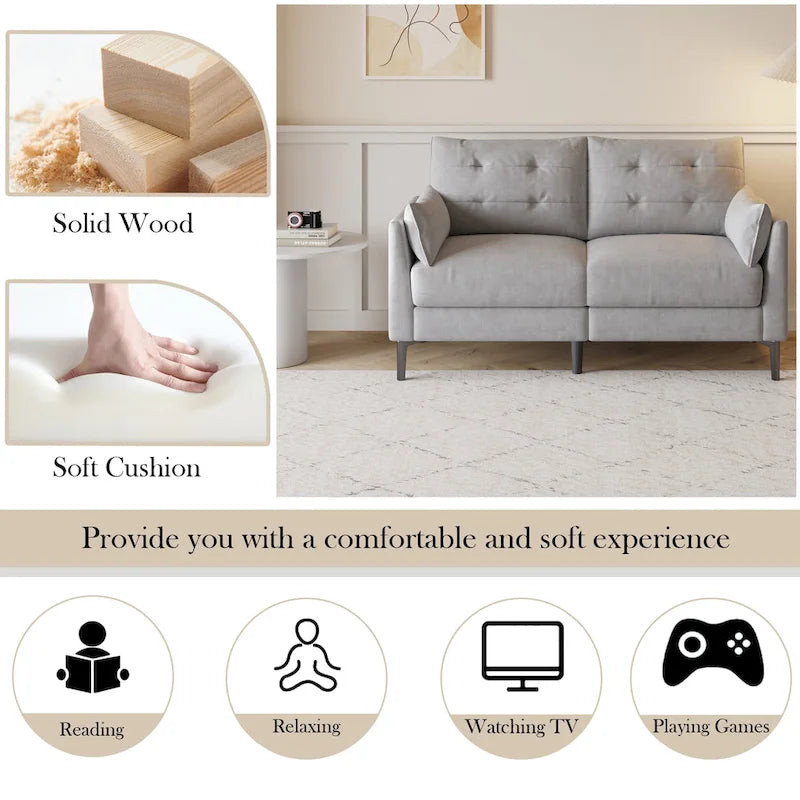 57.5 cotton-linen light grey double sofa Metal feet Plastic feet Thick cushion with two armrests