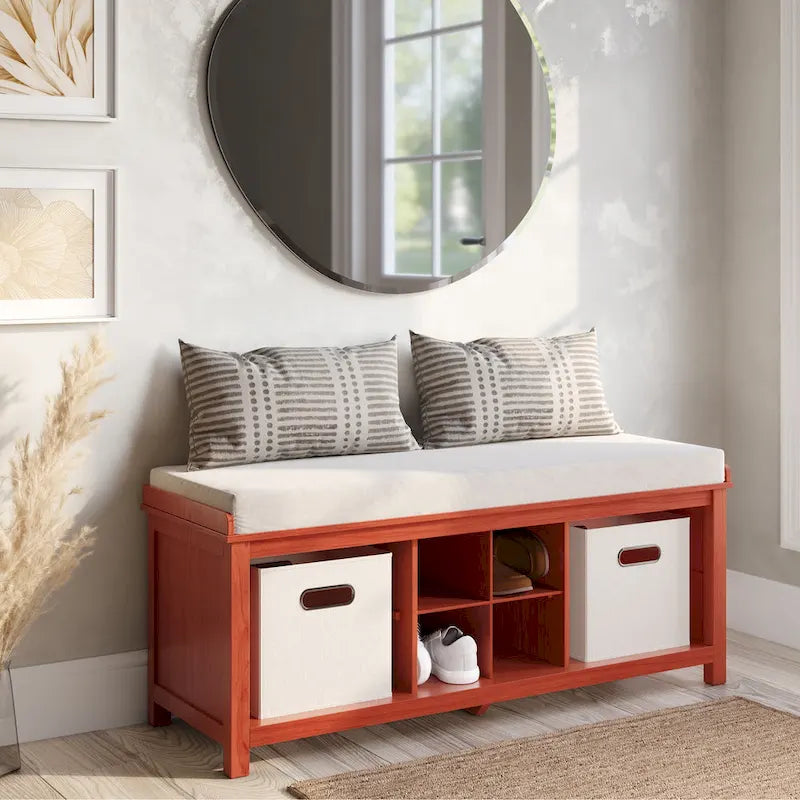 John Louis Home Solid Wood Hall Tree with Shoe and 2 Bin Storage