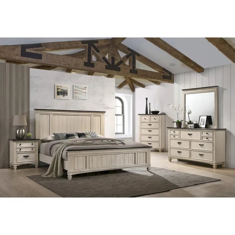 Roseanne 6 Piece Cream Brown Panel Bedroom Set