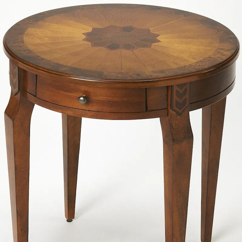 HomeRoots 24 Medium Brown And Olive Ash Manufactured Wood Round End Table With Drawer - 20