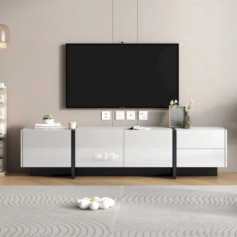 Modern Rectangle TV Stand for TVs Up to 80 with High Gloss UV Surface