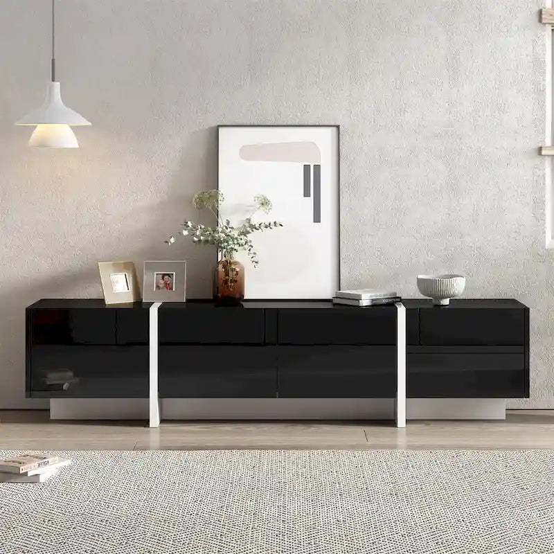 Modern Rectangle TV Stand for TVs Up to 80 with High Gloss UV Surface
