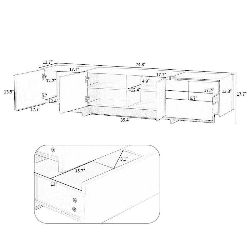 Modern Rectangle TV Stand for TVs Up to 80 with High Gloss UV Surface