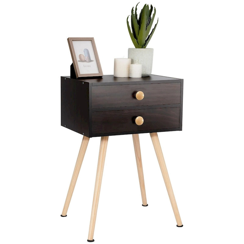 Costway 2 PCS Mid Century Modern 2 Drawers Nightstand Sofa Side Table - See Details