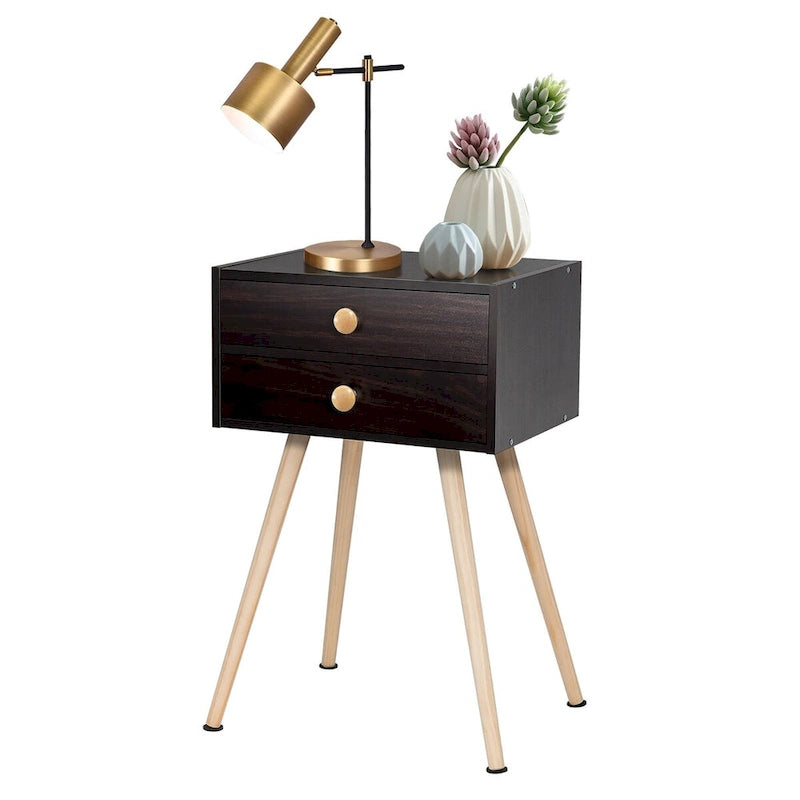 Costway 2 PCS Mid Century Modern 2 Drawers Nightstand Sofa Side Table - See Details