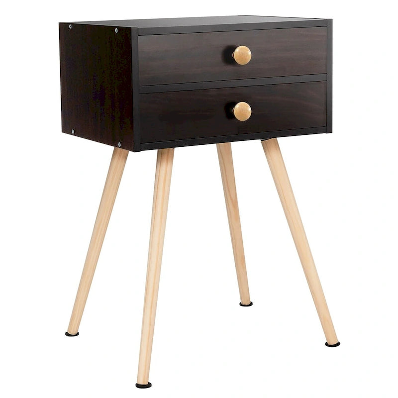 Costway 2 PCS Mid Century Modern 2 Drawers Nightstand Sofa Side Table - See Details