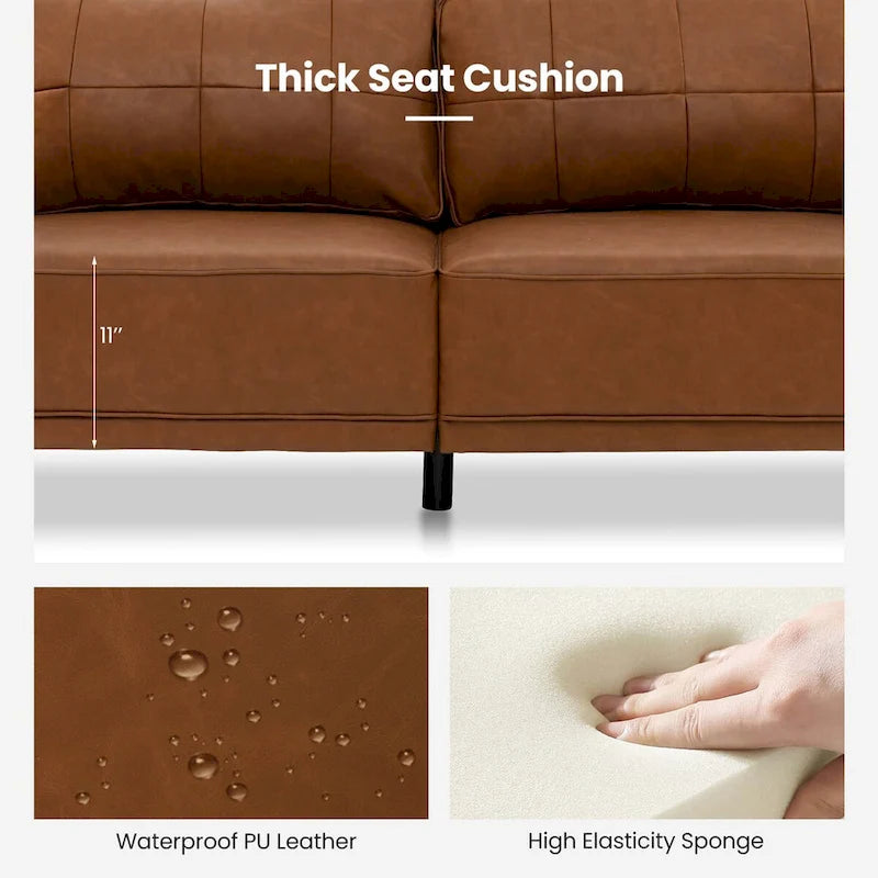 Costway Modern Sofa Couch PU Leather 81.5 3-Seater with 2 Back - See Details
