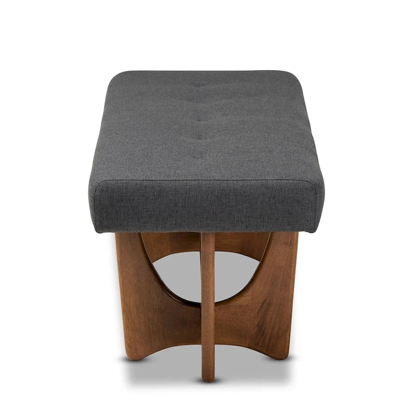 Theo Mid-Century Modern Fabric Upholstered Walnut Finished Bench - 17.9 High x 48.8 Wide x 18.3 Deep