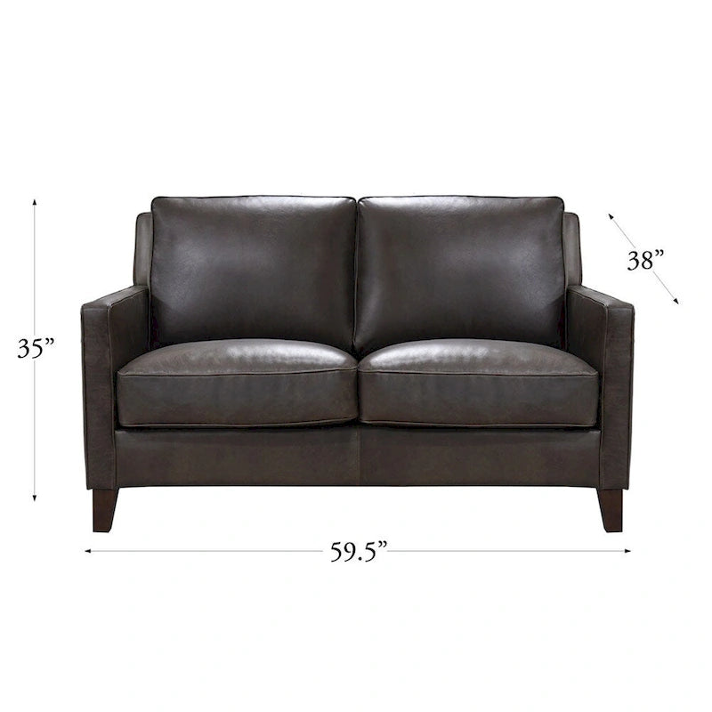 Hydeline Ashby Top Grain Leather Loveseat With Feather, Memory Foam and Springs