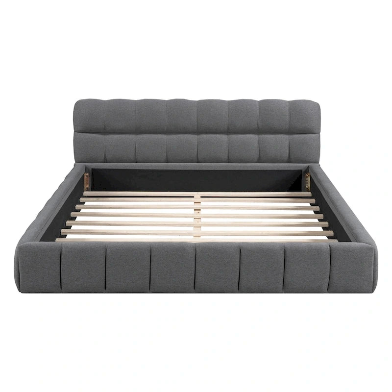 Queen Size Upholstered Platform Bed with Thick Fabric, Grounded Bed with Solid Frame