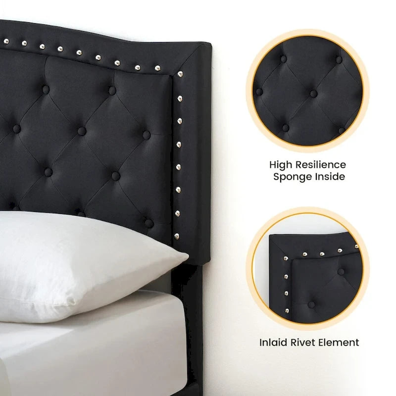 Tufted Velvet Upholstered Low Profile Standard Bed Platform Bed Frame