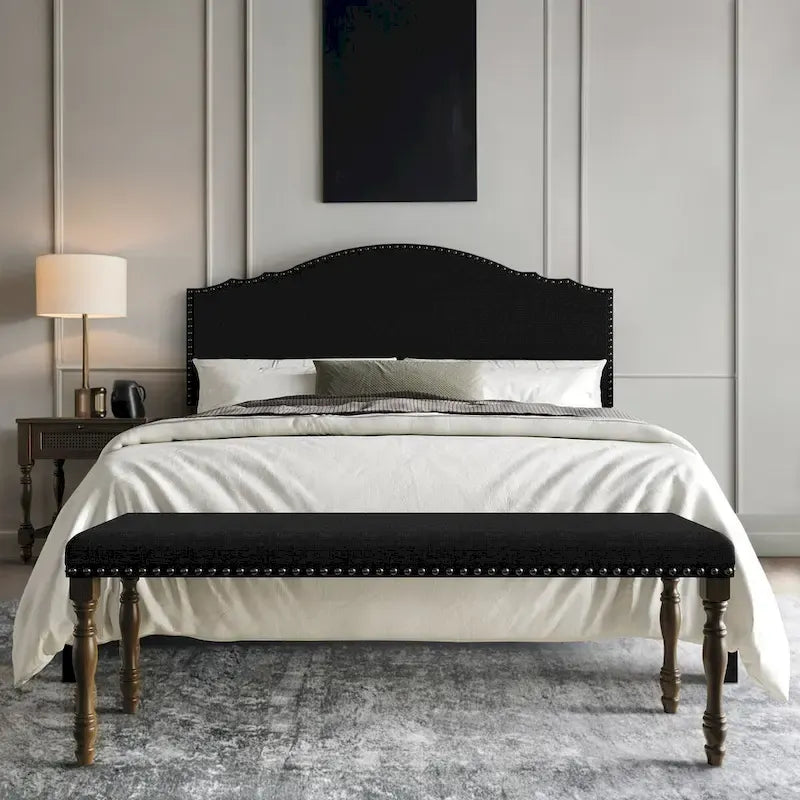 CraftPorch Traditional Upholstered Bed with Nightstand and Bench 3-pieces Bedroom Set