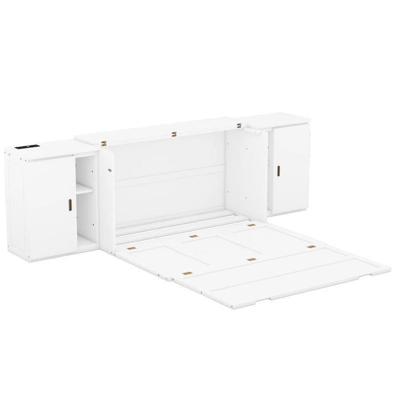 Queen Size Murphy Bed with Shelves Cabinets and USB Ports