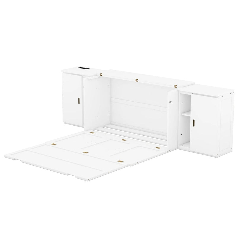 Queen Size Murphy Bed with Shelves Cabinets and USB Ports