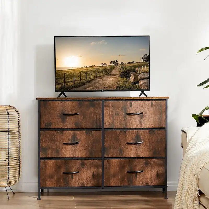 6 Drawer Dresser Drawer Chest Tall Storage Cabinet Organizer Unit Bedroom Living Room