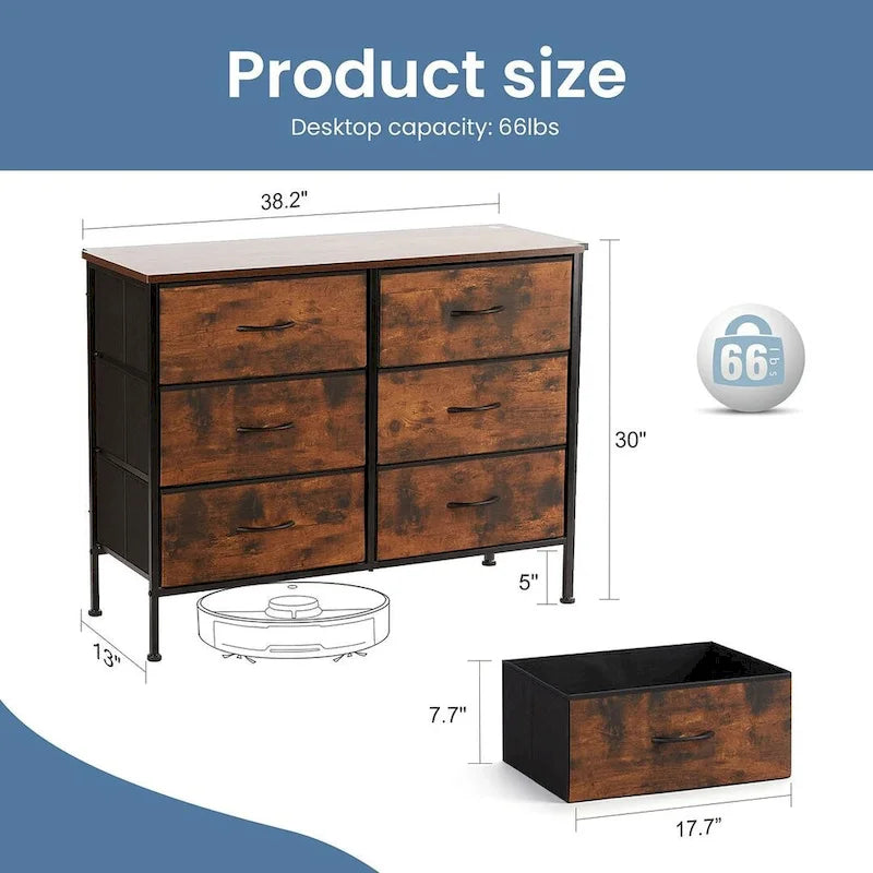 6 Drawer Dresser Drawer Chest Tall Storage Cabinet Organizer Unit Bedroom Living Room