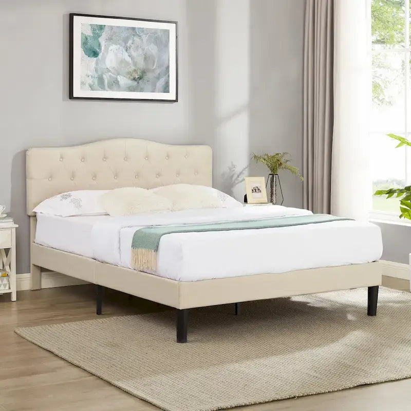 Javlergo Upholstered Platform Bed Frame with Adjustable Headboard, No Box Spring Needed