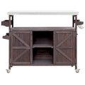 50.25 in. Farmhouse Solid Wood Outdoor Kitchen Island Grill Cart with Stainless Steel Top