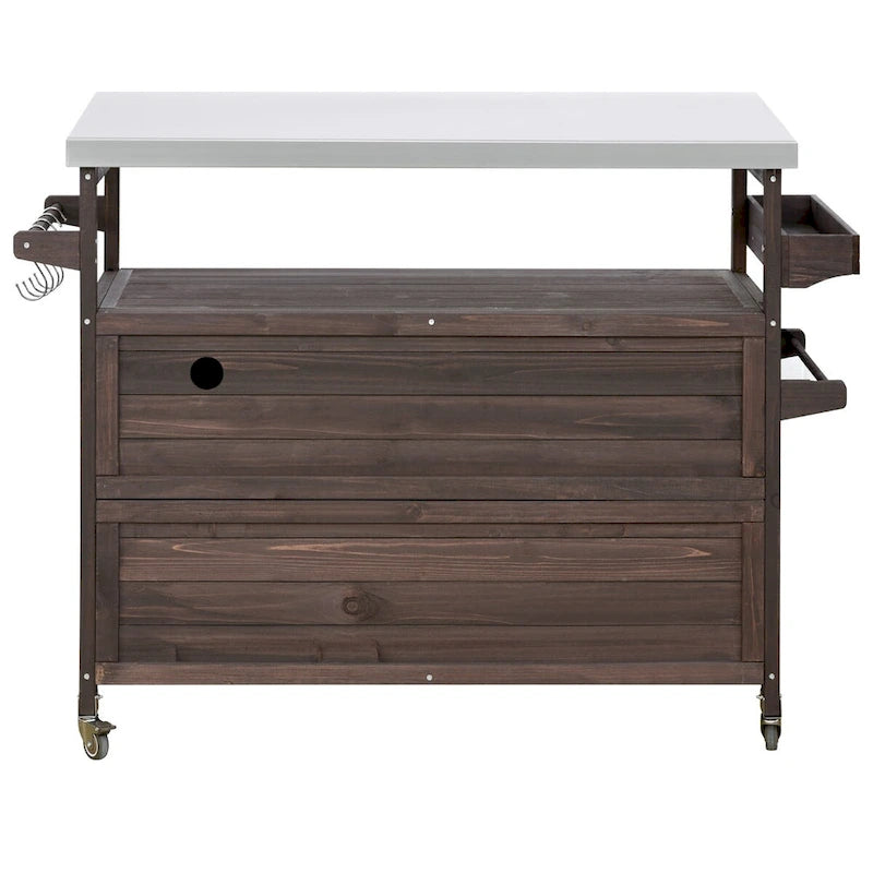 50.25 in. Farmhouse Solid Wood Outdoor Kitchen Island Grill Cart with Stainless Steel Top