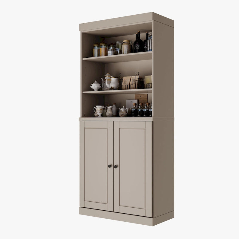 100% Solid Wood Kitchen Pantry Cabinet with 2 Clear Glass or Solid Wood Doors and 2-Drawer Organizer by Palace Imports