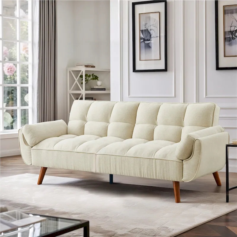 Futon Sofa Bed, Convertible Folding Futon Couch Recliner Lounge For Living Room With 2 Pillow/Armrest
