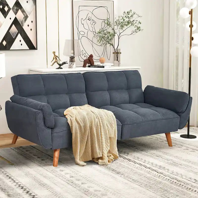 Futon Sofa Bed, Convertible Folding Futon Couch Recliner Lounge For Living Room With 2 Pillow/Armrest