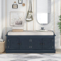 Storage Shoes Bench with 4 Doors and Adjustable Shelves, Removable Cushion