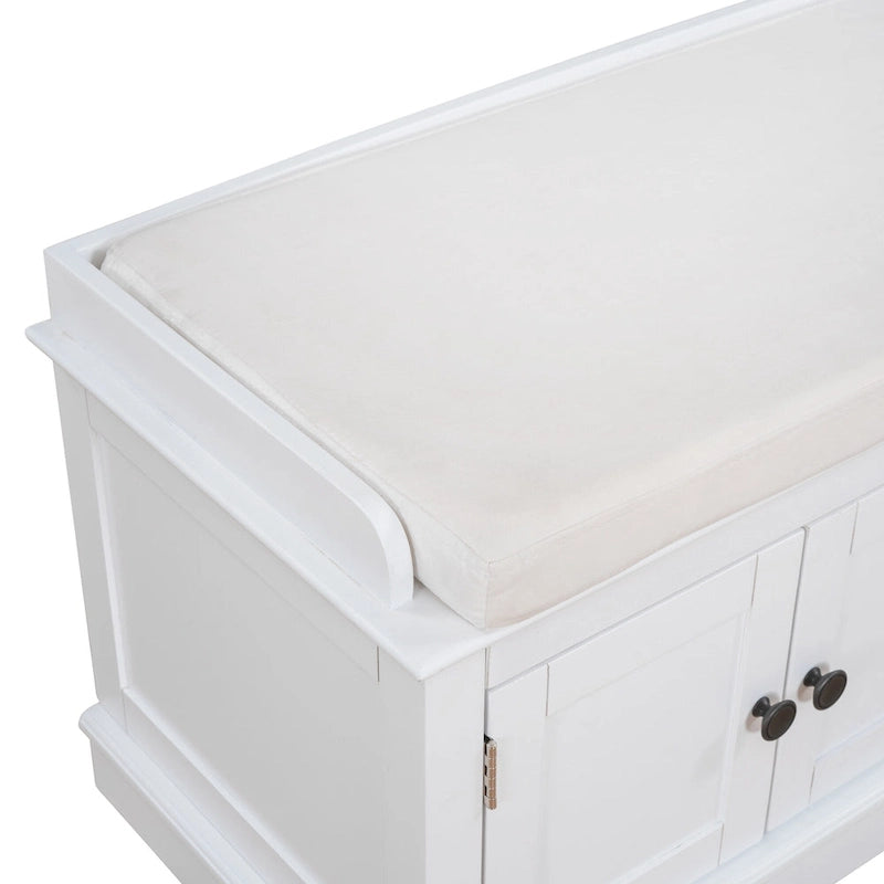 Storage Shoes Bench with 4 Doors and Adjustable Shelves, Removable Cushion