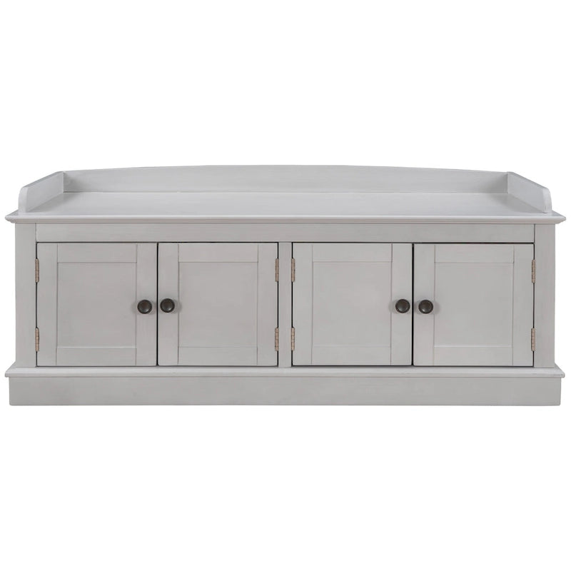 Storage Shoes Bench with 4 Doors and Adjustable Shelves, Removable Cushion
