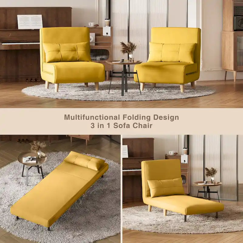 3 in 1 Convertible Upholstered Sofa Bed Sleeper Chair, Chaise Lounge Sofa, Folding Sleeper Chair, Recliner Chair with Pillow