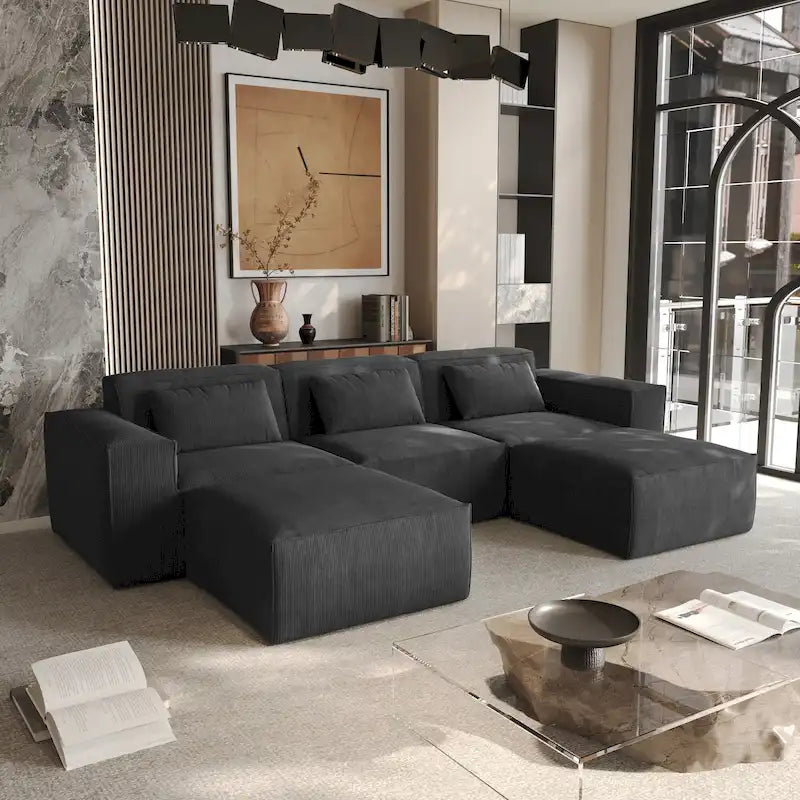Modern Modular Sectional Sofa with 3 Pillows, Convertible Living Room Couch with Ottomans