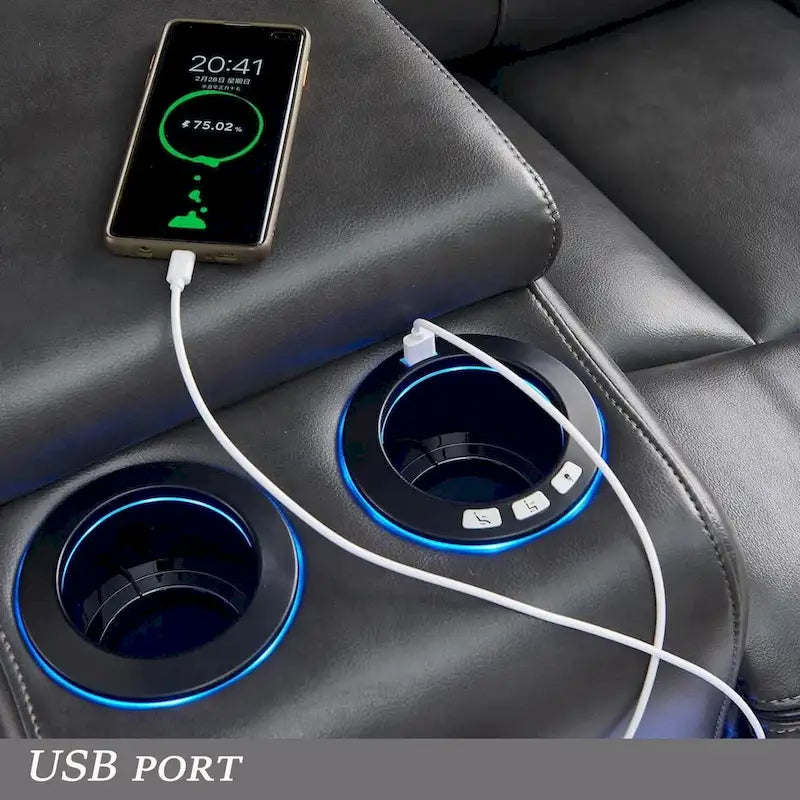 Power Reclining Sectional Sofa Couch with LED Light Recliner Faux Leather L-Shaped Cup Holder,USB Port for Living Room Black