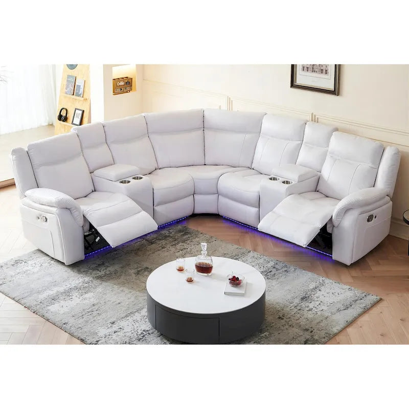 Power Reclining Sectional Sofa Couch with LED Light Recliner Faux Leather L-Shaped Cup Holder,USB Port for Living Room Black