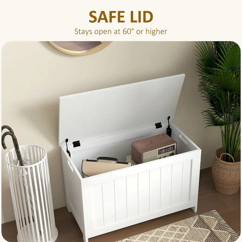 HOMCOM Storage Chest, Wooden Box with 2 Safety Hinges and Cut-out Handles, Modern Storage Trunk for Living Room, Entryway