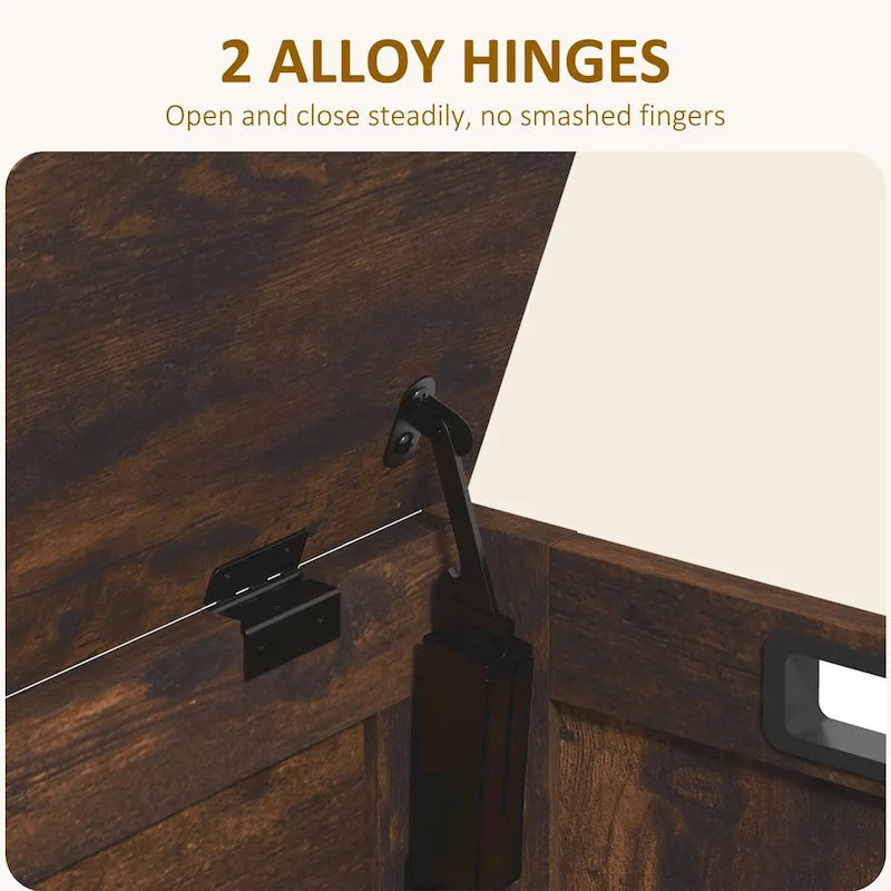 HOMCOM Storage Chest, Wooden Box with 2 Safety Hinges and Cut-out Handles, Modern Storage Trunk for Living Room, Entryway