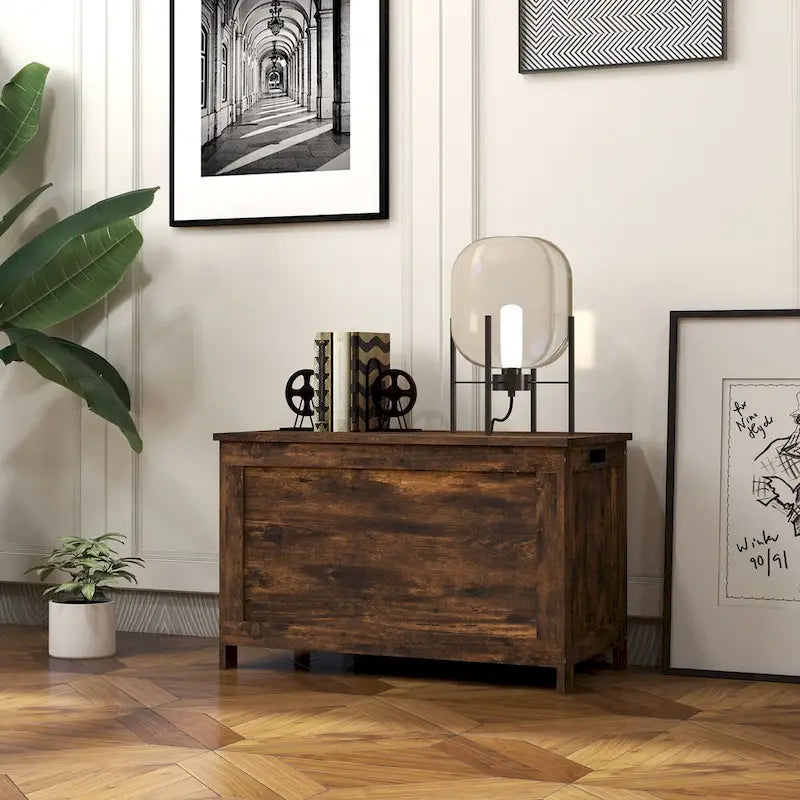 HOMCOM Storage Chest, Wooden Box with 2 Safety Hinges and Cut-out Handles, Modern Storage Trunk for Living Room, Entryway