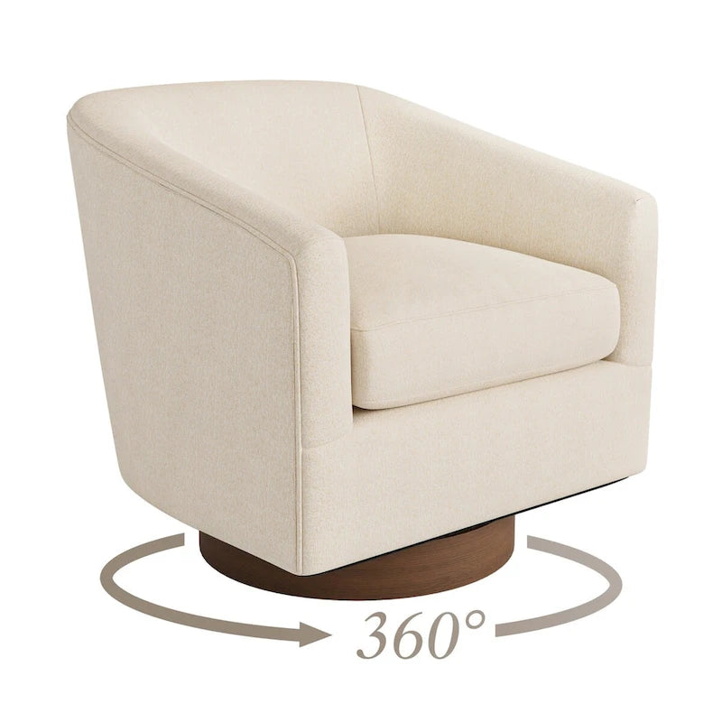 LUE BONA Modern Upholstered Wooden Accent Chair 360 Barrel Swivel Set of 2 Armchair for Living Room