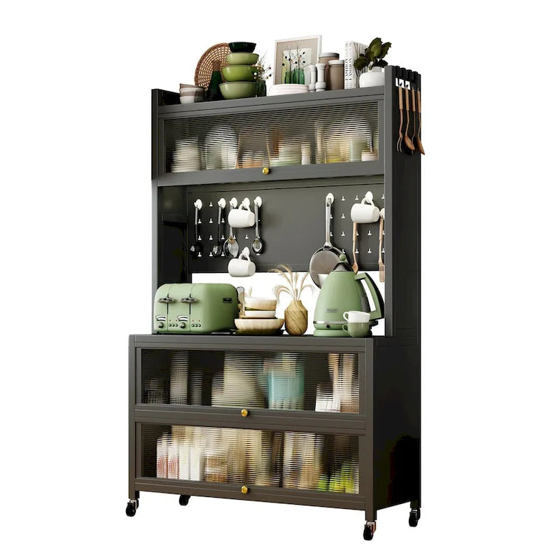 Kitchen Storage Cabinets with wheels - Bakers Rack Countertop, Microwave Oven Shelf Cabinet, Storage Organizer