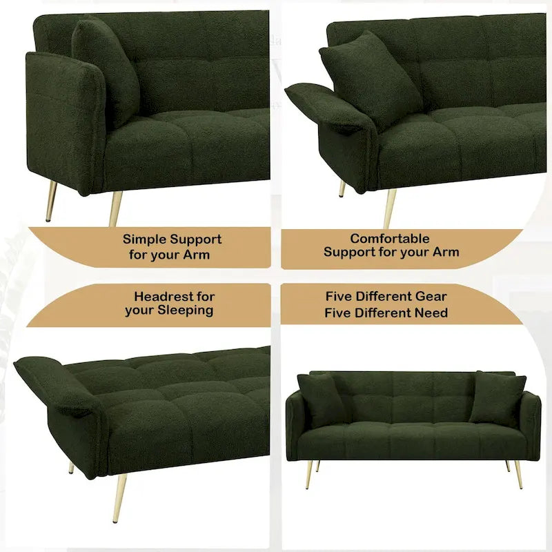 70.1 futon sofa bed, convertible double sofa bed with folding armrests for living rooms and small Spaces