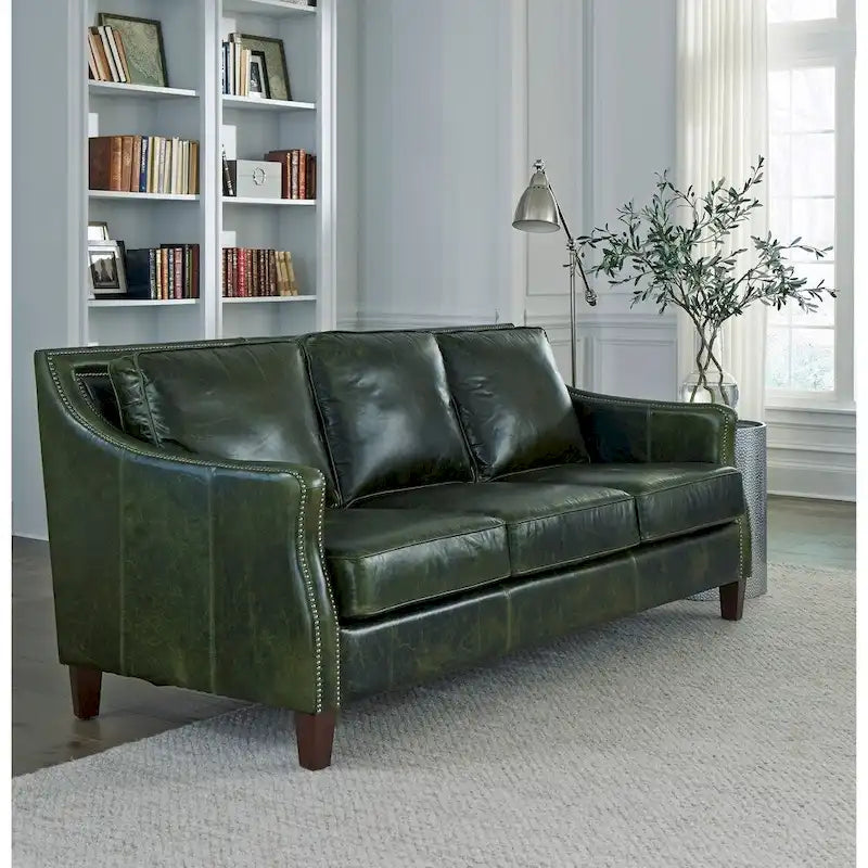 Essex Distressed Green Top Grain Leather Sofa, Loveseat and Chair Set