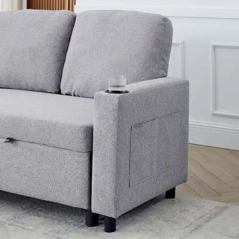 L-Shaped Comfortable Corduroy Combo Sofa with Pullout Bed and Storage