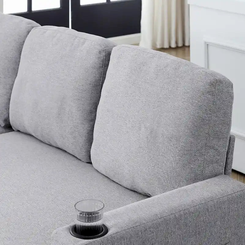 L-Shaped Comfortable Corduroy Combo Sofa with Pullout Bed and Storage
