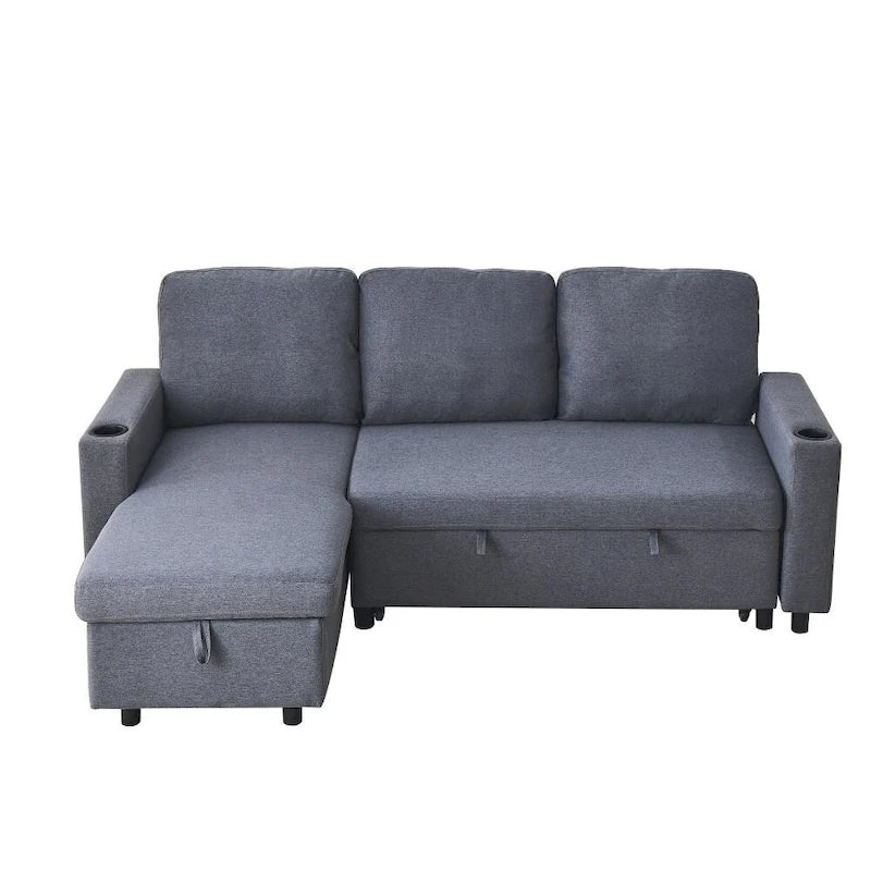L-Shaped Comfortable Corduroy Combo Sofa with Pullout Bed and Storage