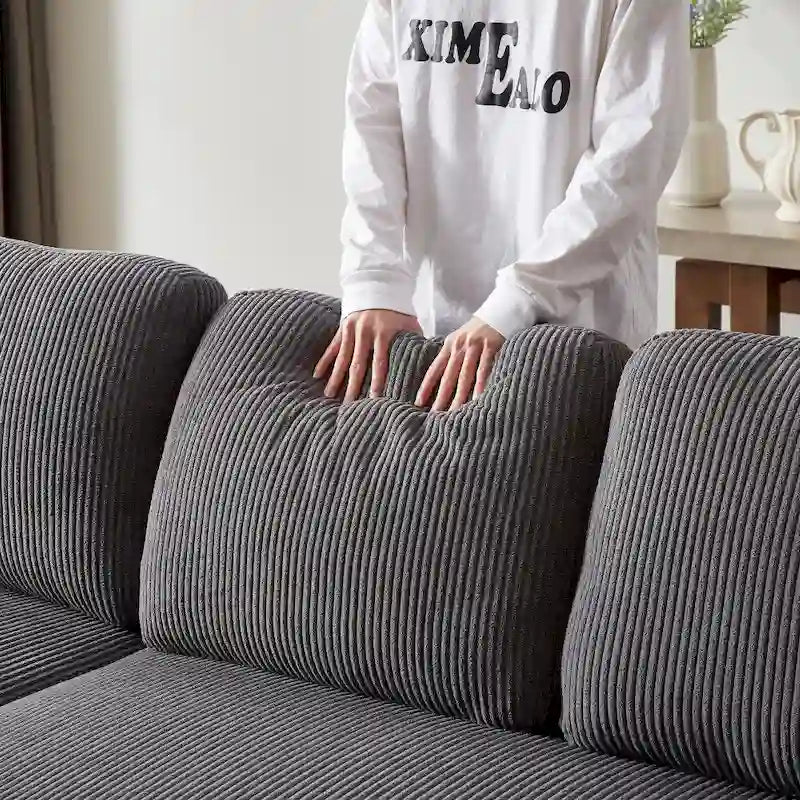L-Shaped Comfortable Corduroy Combo Sofa with Pullout Bed and Storage