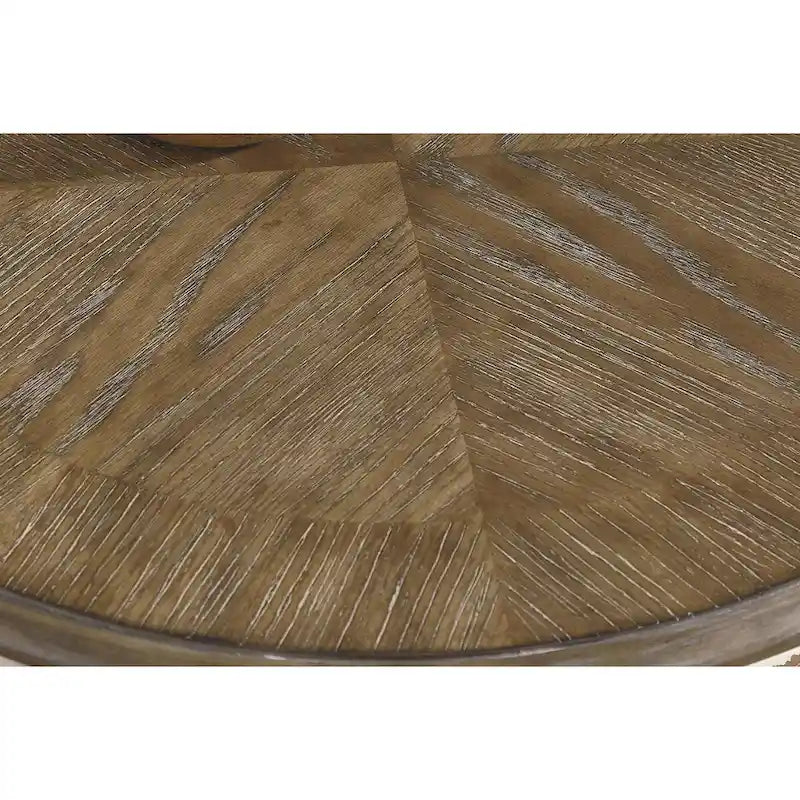 Round Wooden End Table with Open Bottom Shelf, Brown and Antique White