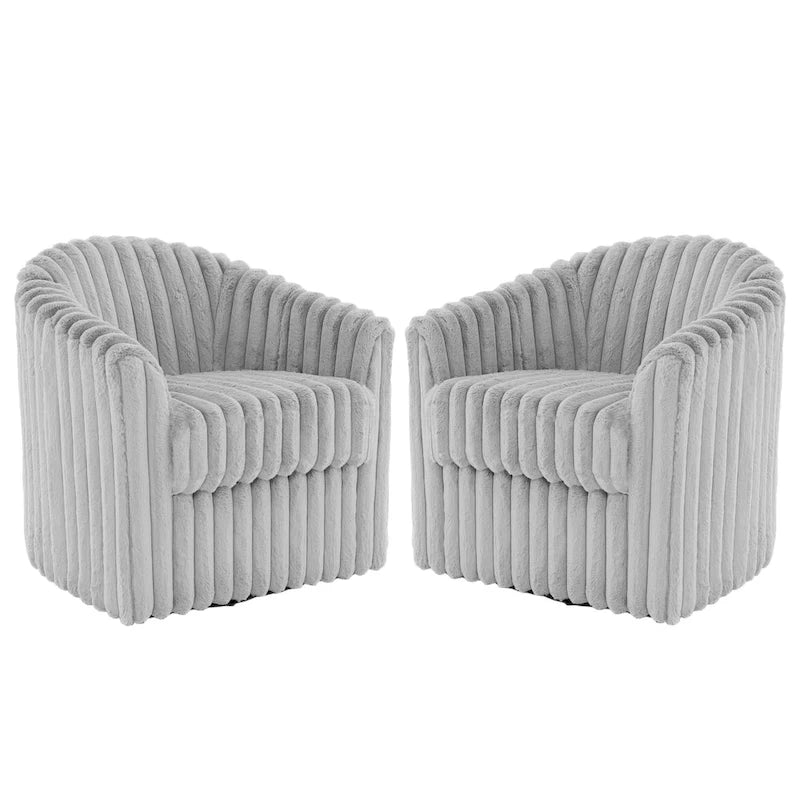 Faux Rabbit Fur Accent Chair 360-degree Swivel Barrel Chairs Set of 2