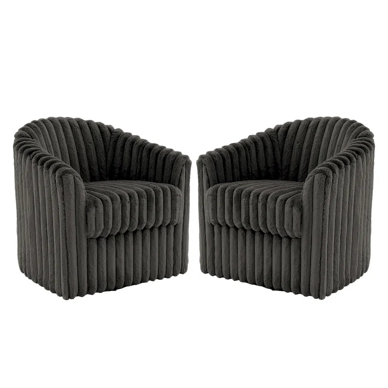 Faux Rabbit Fur Accent Chair 360-degree Swivel Barrel Chairs Set of 2