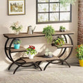 C-Shaped Side Table, 3-Tier Wood End Table with Storage Shelves, Brown