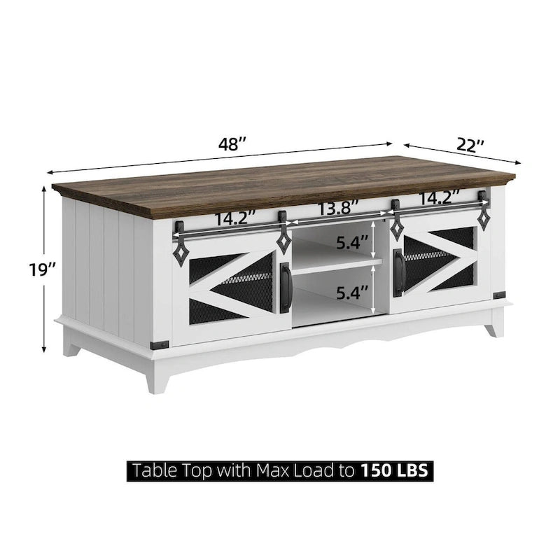Farmhouse Coffee Table with Sliding Barn Door Storage